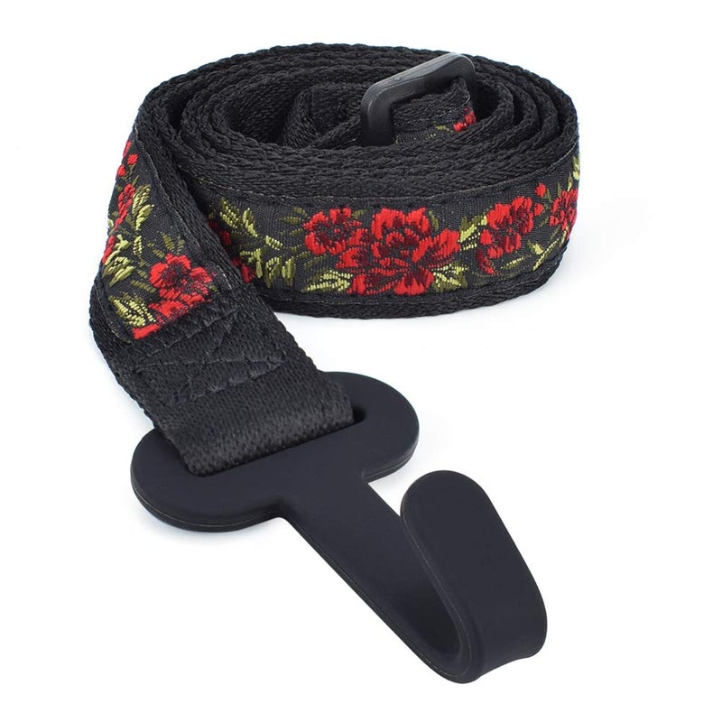 CLOUDMUSIC Ukulele Strap Clip On No Drill J Hook For Soprano Concert Tenor Baritone With Hawaiian Colorful Floral Pattern (Red Roses) - Image 1